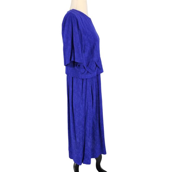 SALE 80s 90s Vintage Strong Shoulder Separates Look Embroidered Blue Dress SZ 10 - Picture 6 of 8